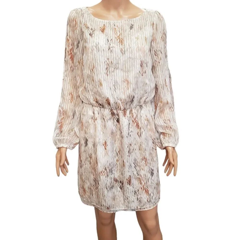 White House Black Market Sheer Stripe Split Long Sleeve Dress